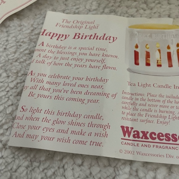 VINTAGE 2000 WAXCESSORIES FRIENDSHIP LIGHT HAPPY BIRTHDAY CANDLE HOLDER - Picture 9 of 9